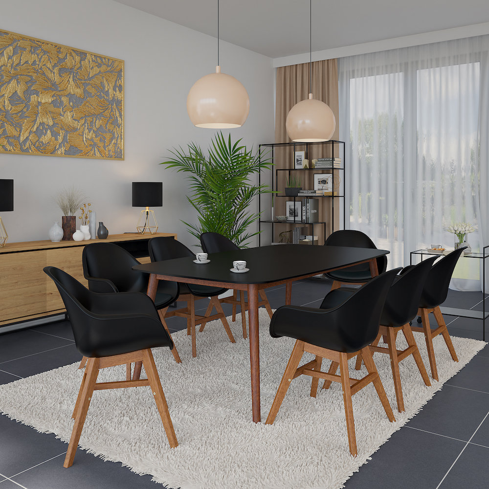 Upstream 9 Piece Indoor Dining Room Table Set Modern Dining Set Kitchen Table with 8 Chairs Outdoor Dining Set Furniture Set Home Decor Black Chairs